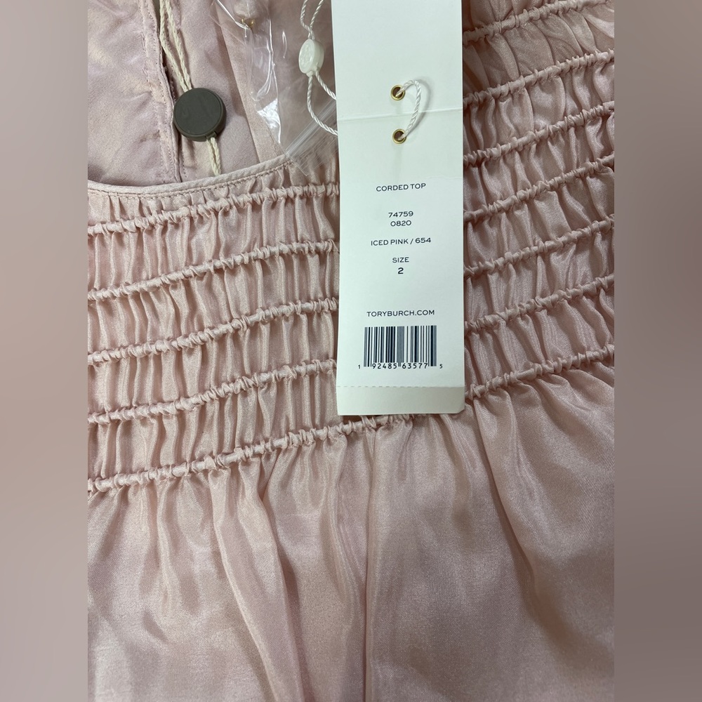 NWT $448 Tory Burch Corded Silk Belted Pink Top Blouse - Picture 6 of 7